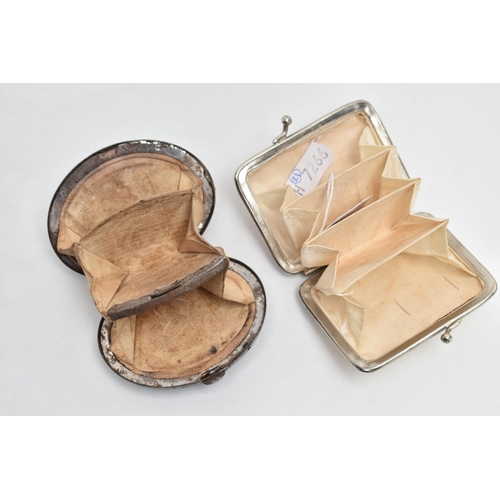 247 - TWO SMALL COIN PURSES, comprising a 19th century tortoiseshell and polished steel purse with white a... 