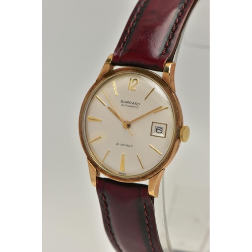 42 - A GENTS 9CT GOLD 'GARRARD AUTOMATIC' WRISTWATCH, round silver dial signed 'Garrard, Automatic, 21 je... 