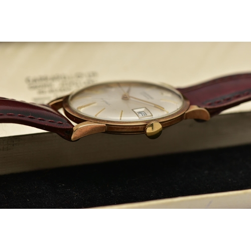 42 - A GENTS 9CT GOLD 'GARRARD AUTOMATIC' WRISTWATCH, round silver dial signed 'Garrard, Automatic, 21 je... 