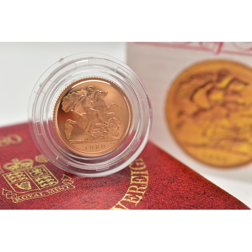 61 - A 1980 ROYAL MINT CASED 1980 GOLD PROOF HALF SOVEREIGN COIN, with certificate of authenticity