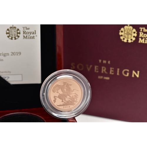 63 - A 2019 ROYAL MINT BOXED GOLD PROOF FULL SOVEREIGN COIN, with certificate of authenticity