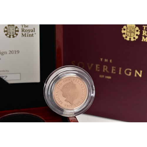 63 - A 2019 ROYAL MINT BOXED GOLD PROOF FULL SOVEREIGN COIN, with certificate of authenticity