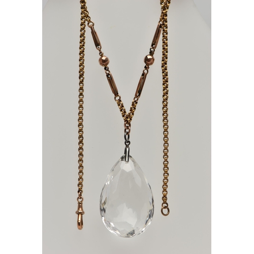 73 - AN EARLY 20TH CENTURY ROCK CRYSTAL PENDANT, TOGETHER WITH A VICTORIAN CHAIN, the faceted rock crysta... 