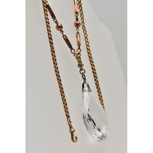 73 - AN EARLY 20TH CENTURY ROCK CRYSTAL PENDANT, TOGETHER WITH A VICTORIAN CHAIN, the faceted rock crysta... 