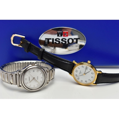 81 - TWO TISSOT WRISTWATCHES, quartz movement, round dial, signed 'Tissot PR50', Roman numerals, date at ... 