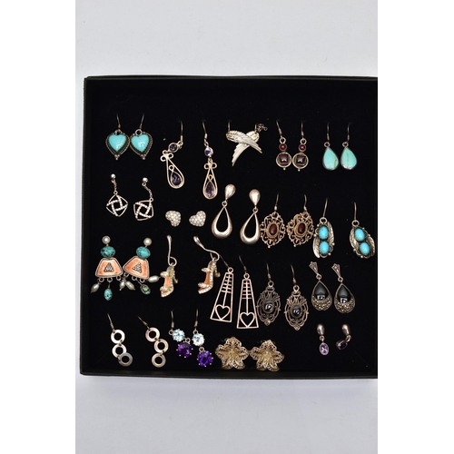 86 - A BOX OF ASSORTED EARRINGS, all white metal earrings for pierced ears, of various designs, some set ... 