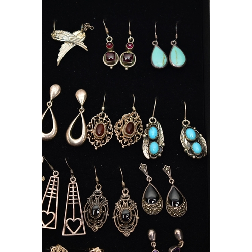 86 - A BOX OF ASSORTED EARRINGS, all white metal earrings for pierced ears, of various designs, some set ... 