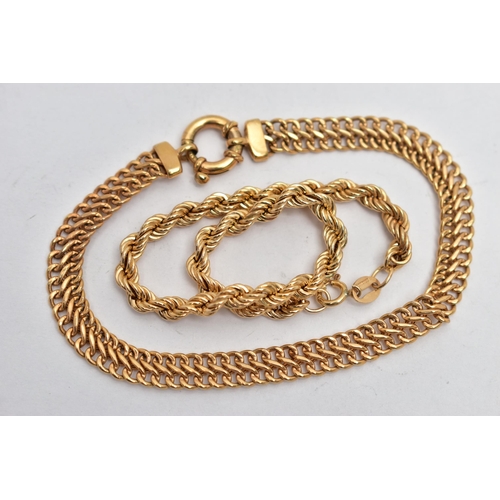 10 - TWO BRACELETS, the first a 9ct yellow gold rope twist chain bracelet fitted with a spring clasp, hal... 