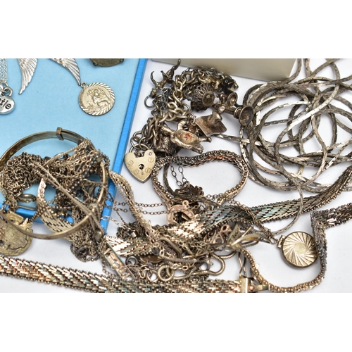 100 - AN ASSORTMENT OF WHITE METAL JEWELLERY, to include a pair of signed 'Fiorelli' open heart earrings s... 