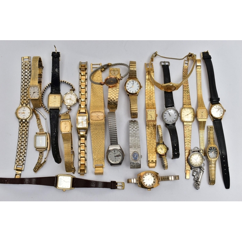 102 - A PLASTIC BOX OF ASSORTED LADYS WRISTWATCHES, mostly quartz movements, used conditions, names to inc... 