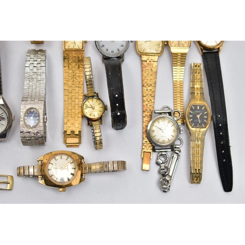 102 - A PLASTIC BOX OF ASSORTED LADYS WRISTWATCHES, mostly quartz movements, used conditions, names to inc... 