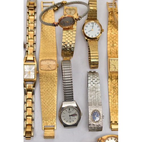 102 - A PLASTIC BOX OF ASSORTED LADYS WRISTWATCHES, mostly quartz movements, used conditions, names to inc... 