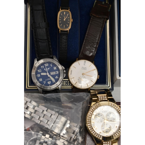 119 - A BOX OF ASSORTED WRISTWATCHES, to include a ladys gold plated 'Rotary' 3412, a ladys stainless stee... 