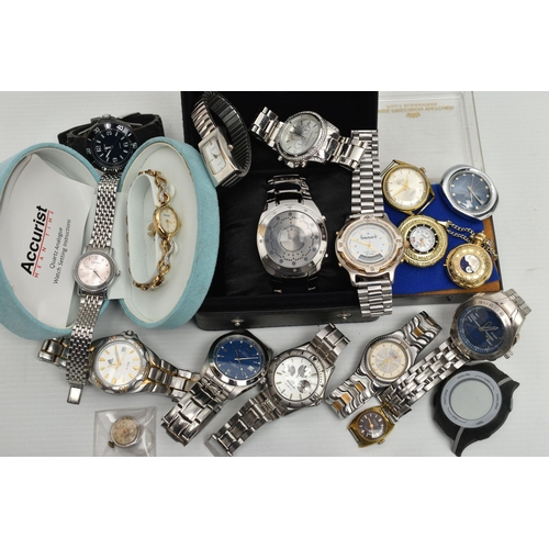 120 - A BOX OF ASSORTED WRISTWATCHES, ladys and gents watches to include a boxed ladys 'Accurist' watch, o... 