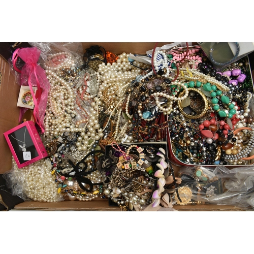 133 - A LARGE ASSORTMENT OF COSTUME JEWELLERY, to include two brooches signed 'Sarah Cov', a pair of fresh... 