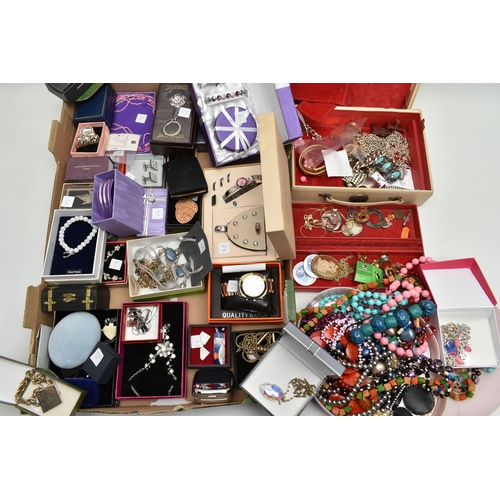 135 - A LARGE ASSORTMENT OF COSTUME JEWELLERY, to include a selection of beaded necklaces, cufflinks, jewe... 