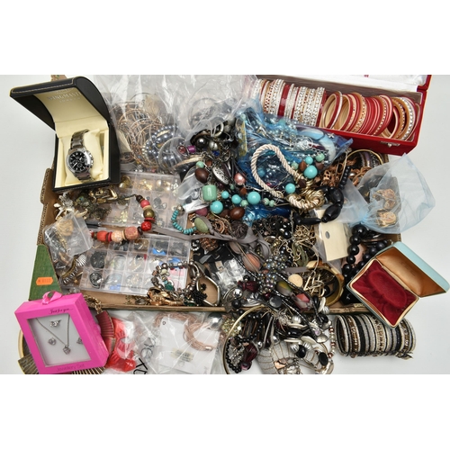 136 - A LARGE ASSORTMENT OF COSTUME JEWELLERY, to include a selection of beaded necklaces, clip on earring... 