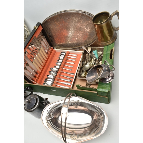 144 - A BOX OF ASSORTED WHITE METAL WARE, to include a silver sifter spoon rubbed London hallmark, a silve... 