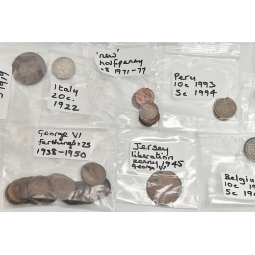 154 - A SMALL BOX CONTAINING MIXED WORLD COINAGE