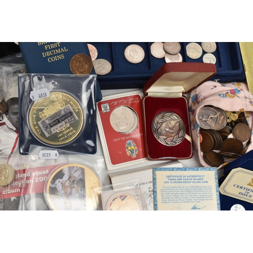 160 - A LARGE BOX OF MIXED COINS AND COMMEMORATIVES, to include Pobjoy Mint a Churchill Centenery 1974 ste... 