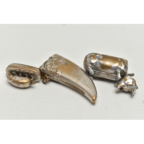 206 - TWO NOVELTY BRASS VESTA CASES, the first in the form of a standing pig with hinge lid to neck, the s... 