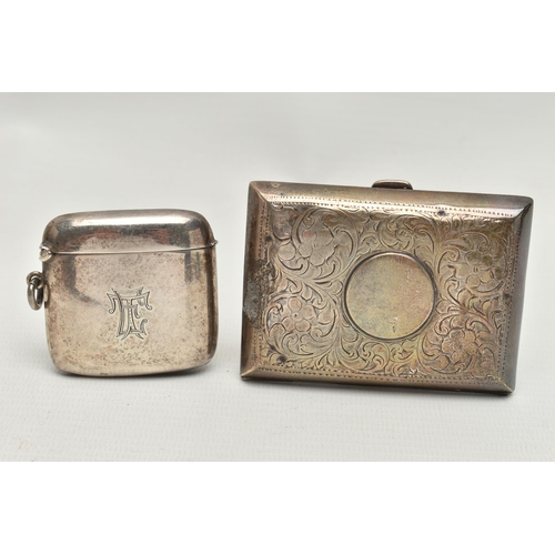 207 - A GEORGE V SILVER CIGARETTE CASE AND VESTA CASE, both of rectangular form, the cigarette case with f... 