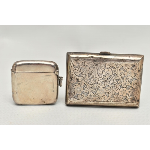 207 - A GEORGE V SILVER CIGARETTE CASE AND VESTA CASE, both of rectangular form, the cigarette case with f... 