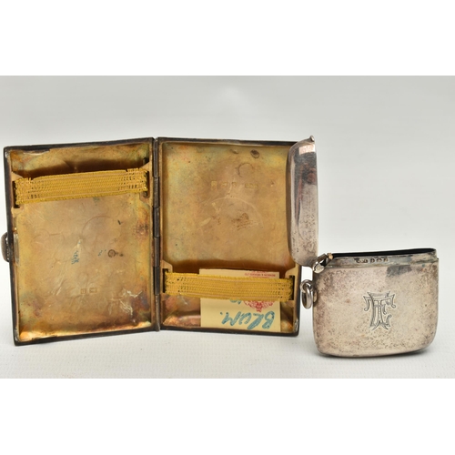 207 - A GEORGE V SILVER CIGARETTE CASE AND VESTA CASE, both of rectangular form, the cigarette case with f... 