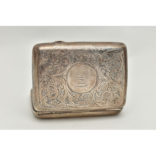 208 - A GEORGE V SILVER CIGARETTE CASE OF RECTANGULAR FORM, engraved with foliate design to front and back... 