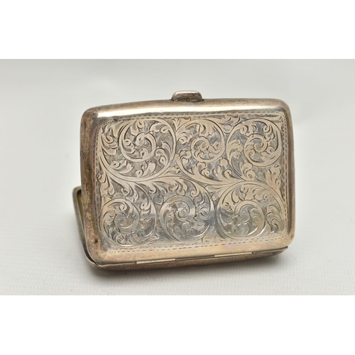 208 - A GEORGE V SILVER CIGARETTE CASE OF RECTANGULAR FORM, engraved with foliate design to front and back... 