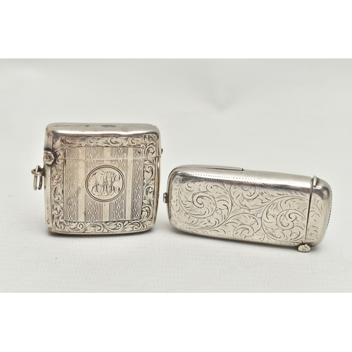 215 - AN EDWARDIAN SILVER COMBINATION SOVEREIGN AND VESTA CASE AND A GEORGE V SILVER VESTA CASE, both of r... 