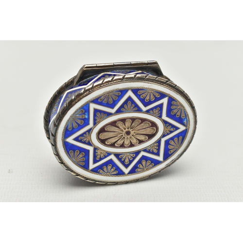 222 - A LATE 19TH CENTURY CONTINENTAL SILVER, ENAMEL AND PORCELAIN SNUFF BOX OF OVAL FORM, the hinged cove... 