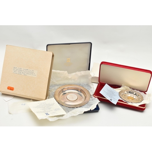 226 - TWO ELIZABETH II POBJOY MINT CASED SILVER LIMITED EDITION DISHES, comprising a silver gilt 'Sucrier ... 