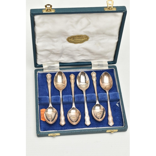 227 - A CASED SET OF SIX ELIZABETH II SILVER TEASPOONS, makers J B Chatterley & Sons Ltd, Birmingham 1972,... 