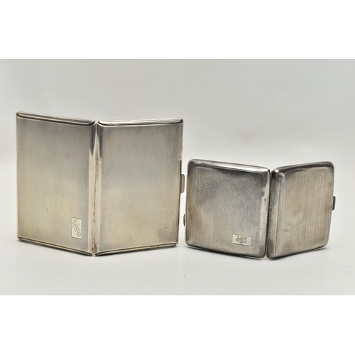 233 - TWO SILVER CIGARETTE CASES, comprising a rectangular engine turned case with initials engraved to th... 