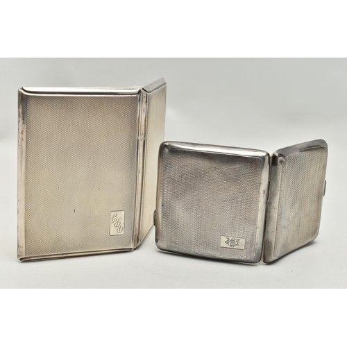 233 - TWO SILVER CIGARETTE CASES, comprising a rectangular engine turned case with initials engraved to th... 