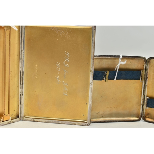 233 - TWO SILVER CIGARETTE CASES, comprising a rectangular engine turned case with initials engraved to th... 