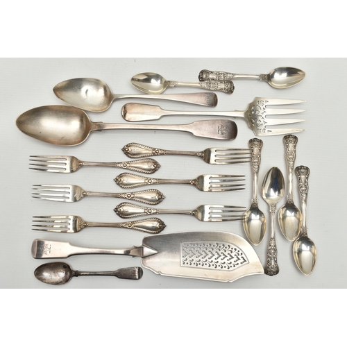 235 - A PARCEL OF 19TH AND 20TH CENTURY SILVER, comprising a set of six Empire pattern dessert forks, make... 