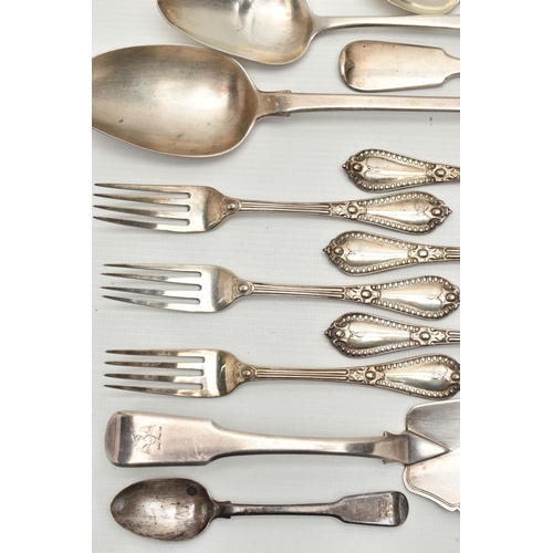 235 - A PARCEL OF 19TH AND 20TH CENTURY SILVER, comprising a set of six Empire pattern dessert forks, make... 