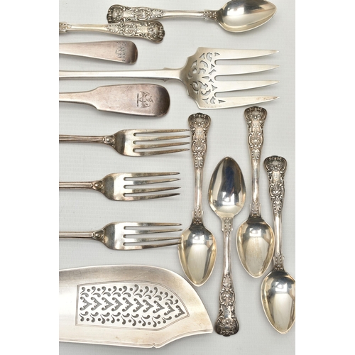 235 - A PARCEL OF 19TH AND 20TH CENTURY SILVER, comprising a set of six Empire pattern dessert forks, make... 