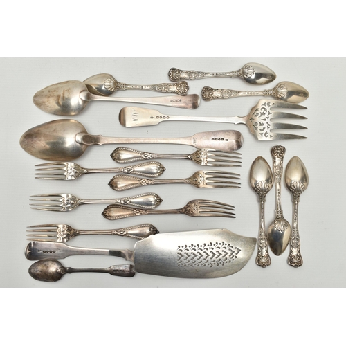 235 - A PARCEL OF 19TH AND 20TH CENTURY SILVER, comprising a set of six Empire pattern dessert forks, make... 