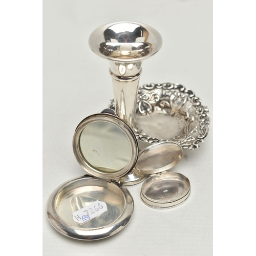 248 - FOUR PIECES OF LATE VICTORIAN AND 20TH CENTURY SILVER AND WHITE METAL, comprising a late Victorian s... 