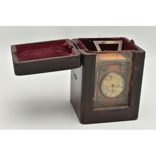 255 - A LATE VICORIAN SILVER GILT, AMBER AND GEM SET CARRIAGE CLOCK WITH TRAVEL CASE IN CLARET MOROCCO, th... 