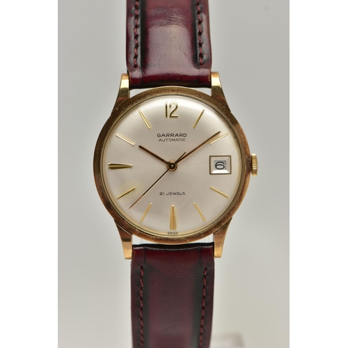 42 - A GENTS 9CT GOLD 'GARRARD AUTOMATIC' WRISTWATCH, round silver dial signed 'Garrard, Automatic, 21 je... 