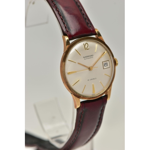 42 - A GENTS 9CT GOLD 'GARRARD AUTOMATIC' WRISTWATCH, round silver dial signed 'Garrard, Automatic, 21 je... 