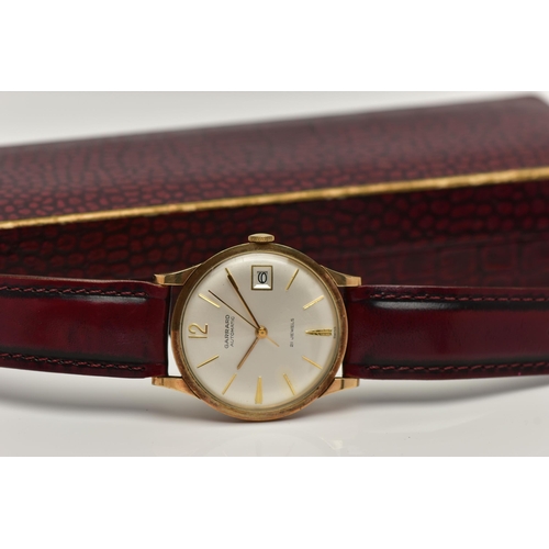 42 - A GENTS 9CT GOLD 'GARRARD AUTOMATIC' WRISTWATCH, round silver dial signed 'Garrard, Automatic, 21 je... 