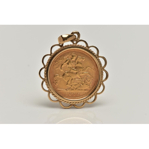 52 - A HALF SOVEREIGN PENDANT, 1906 half sovereign depicting George and the Dragon and King Edward VII, f... 