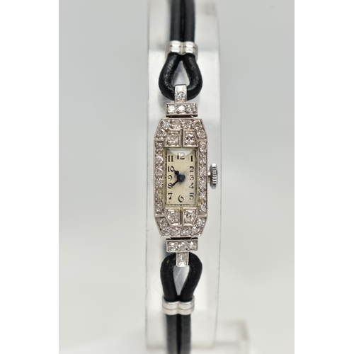 56 - A LADYS DIAMOND SET COCKTAIL WATCH, rectangular white dial, Arabic numerals, blue steel hands, withi... 