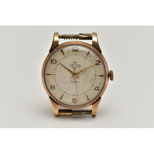 72 - A 9CT GOLD 'SMITHS DE LUXE' WATCH, manual wind, round two tone dial signed 'Smiths De Luxe, 17 Jewel... 