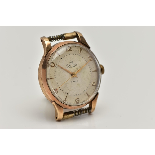 72 - A 9CT GOLD 'SMITHS DE LUXE' WATCH, manual wind, round two tone dial signed 'Smiths De Luxe, 17 Jewel... 